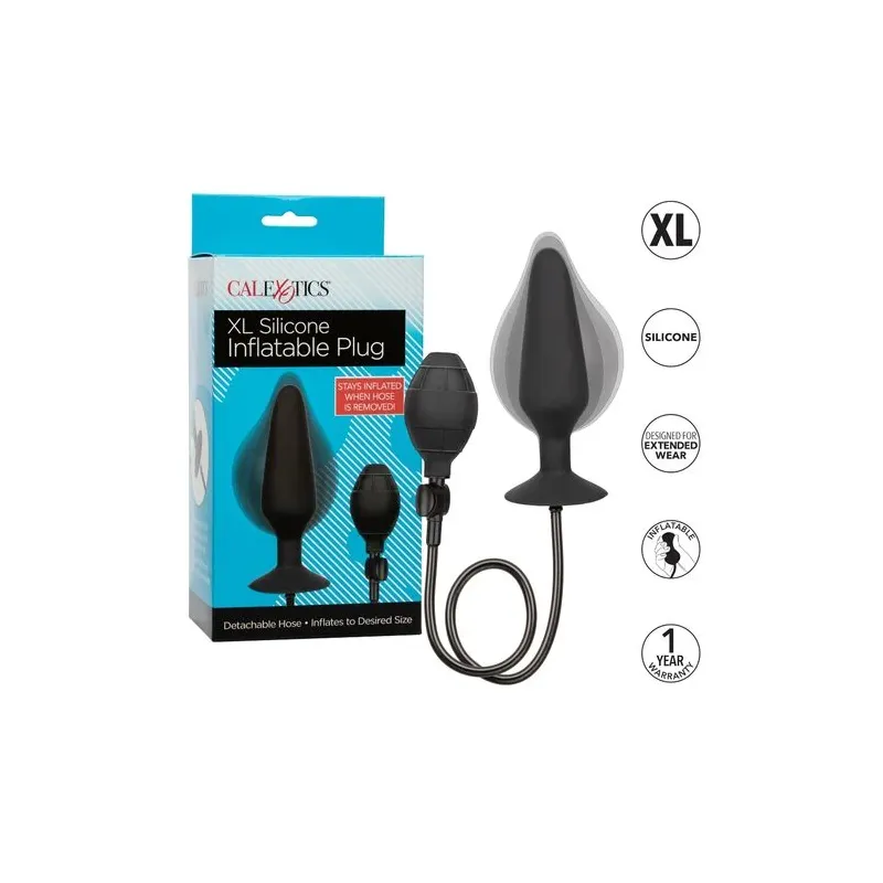 Bouchon gonflable en silicone XL CalExotics, plug anal gonflable avec pompe et tuyau amovible, base ventouse