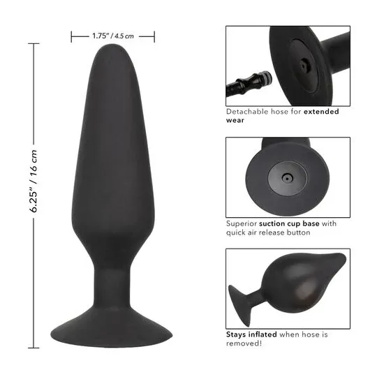 Bouchon gonflable en silicone XL CalExotics, plug anal gonflable avec pompe et tuyau amovible, base ventouse
