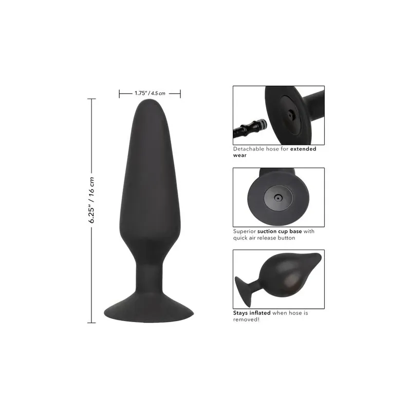 Bouchon gonflable en silicone XL CalExotics, plug anal gonflable avec pompe et tuyau amovible, base ventouse