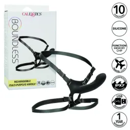 Harnais multi-usages rechargeable CalExotics Boundless noir avec sonde vibrante 10 modes et sangles réglables