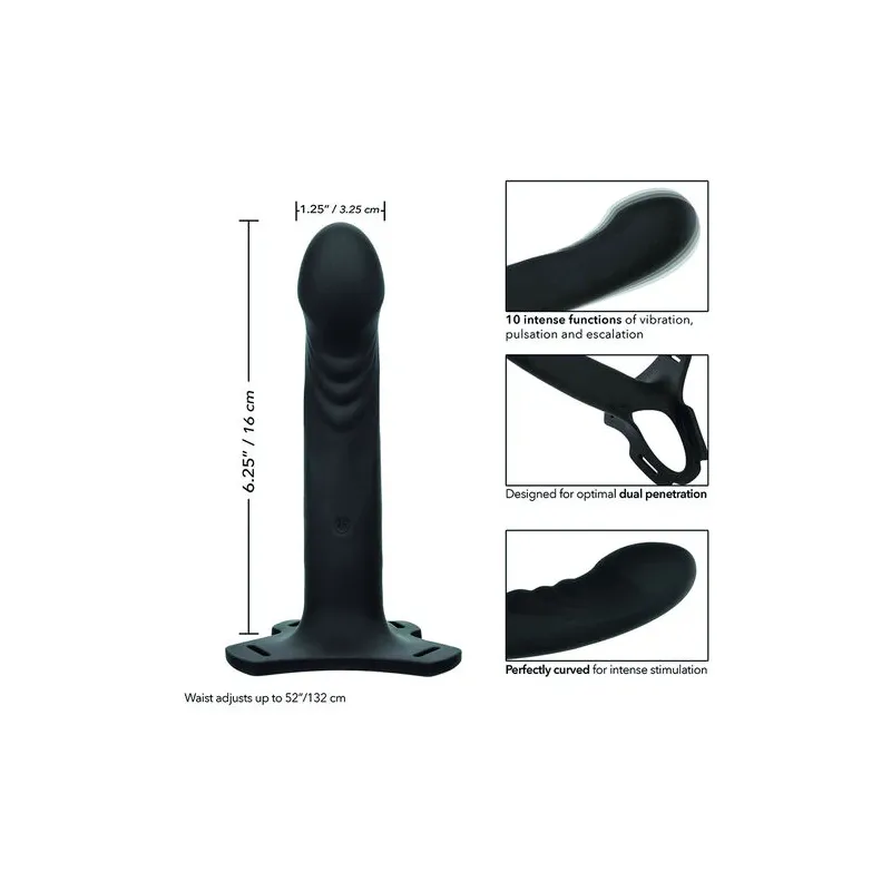 Wiederaufladbarer Mehrzweck-Harnisch CalExotics Boundless schwarz mit 10 Vibrationsmodi und verstellbaren Gurten