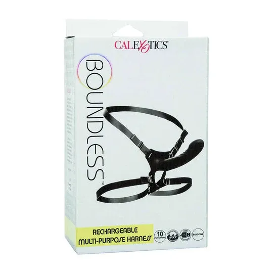 Harnais multi-usages rechargeable CalExotics Boundless noir avec sonde vibrante 10 modes et sangles réglables