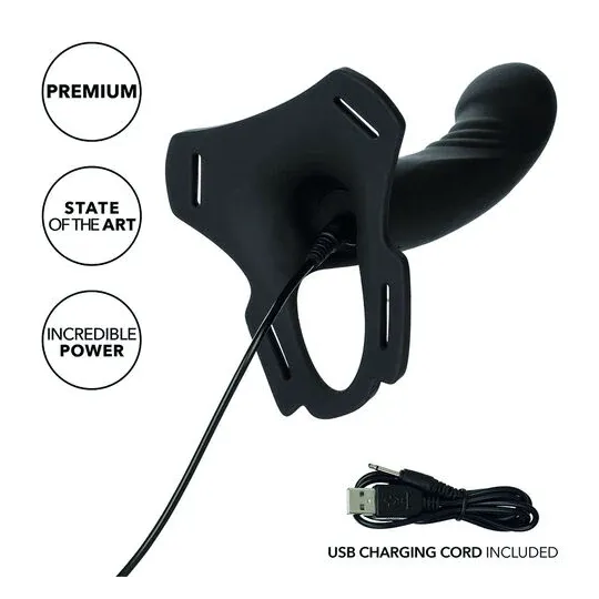 Arnés multiusos recargable CalExotics Boundless negro con sonda vibrante 10 modos y correas ajustables