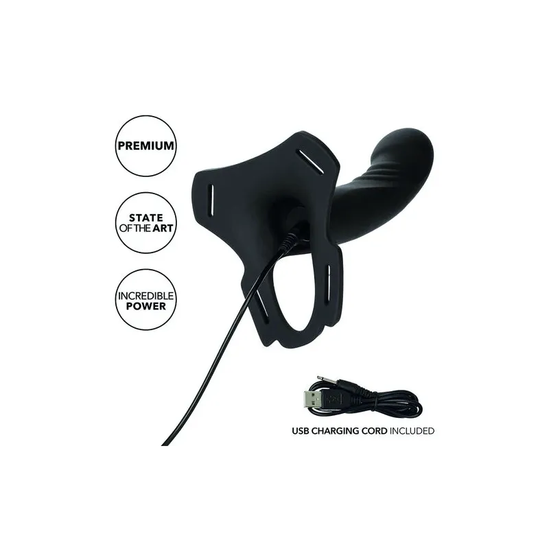 Arnés multiusos recargable CalExotics Boundless negro con sonda vibrante 10 modos y correas ajustables