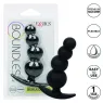 Bouchon de perles graduées CalExotics en silicone noir sur fond blanc, plug anal progressif