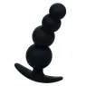 Bouchon de perles graduées CalExotics en silicone noir sur fond blanc, plug anal progressif