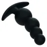 Bouchon de perles graduées CalExotics en silicone noir sur fond blanc, plug anal progressif