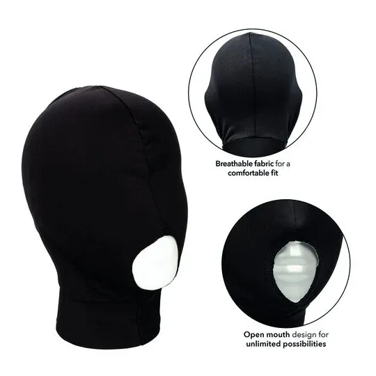Black CALEXOTICS Boundless sensory deprivation hood with open mouth design in breathable fabric