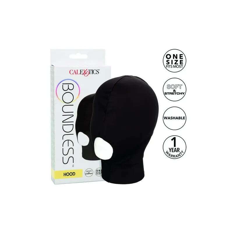 Black CALEXOTICS Boundless sensory deprivation hood with open mouth design in breathable fabric