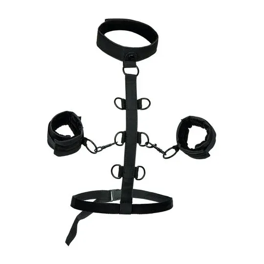 Collier de retenue en cuir végétalien noir CalExotics avec poignets rembourrés réglables pour BDSM