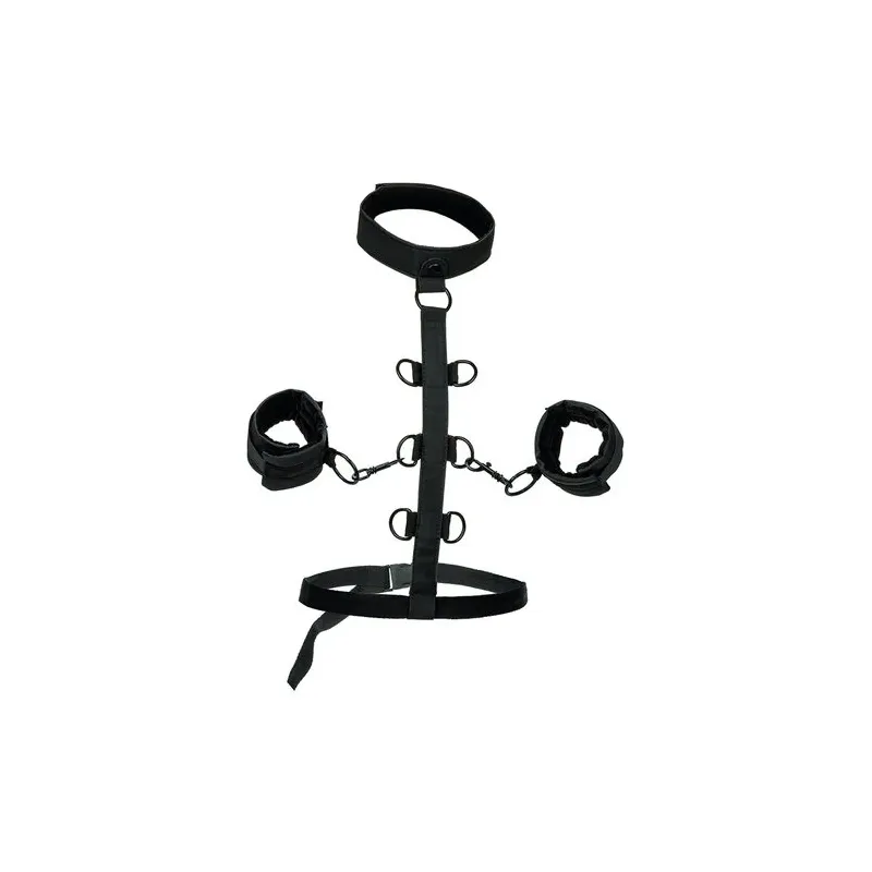 Collier de retenue en cuir végétalien noir CalExotics avec poignets rembourrés réglables pour BDSM