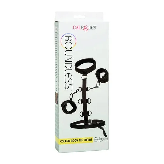 Collier de retenue en cuir végétalien noir CalExotics avec poignets rembourrés réglables pour BDSM