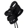 Corde bondage noire CalExotics de 10 mètres, en coton et polyester, avec capuchons métalliques pour jeux BDSM.