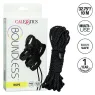 Corde bondage noire CalExotics de 10 mètres, en coton et polyester, avec capuchons métalliques pour jeux BDSM.