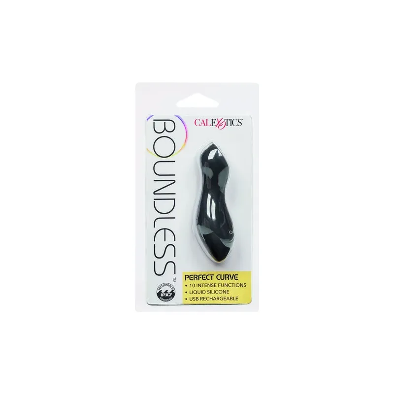 Masseur vibrant CalExotics Boundless Perfect Curve en silicone violet, forme conique incurvée, 10 fonctions, rechargeable USB