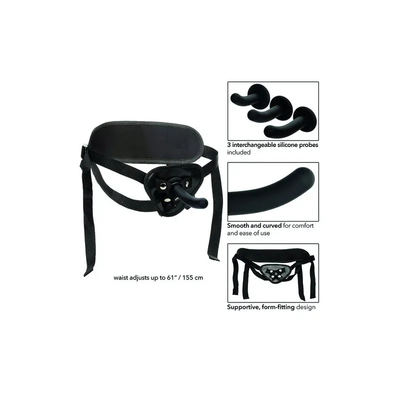 CalExotics Silikon Kurven Harness Set mit verstellbarem Gurt und drei gebogenen Sonden für abwechslungsreiche Stimulation