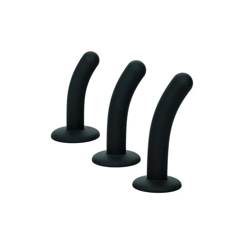 CalExotics curved silicone strap-on kit with adjustable harness and three curved probes for varied stimulation