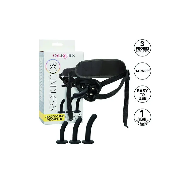 CalExotics Silikon Kurven Harness Set mit verstellbarem Gurt und drei gebogenen Sonden für abwechslungsreiche Stimulation