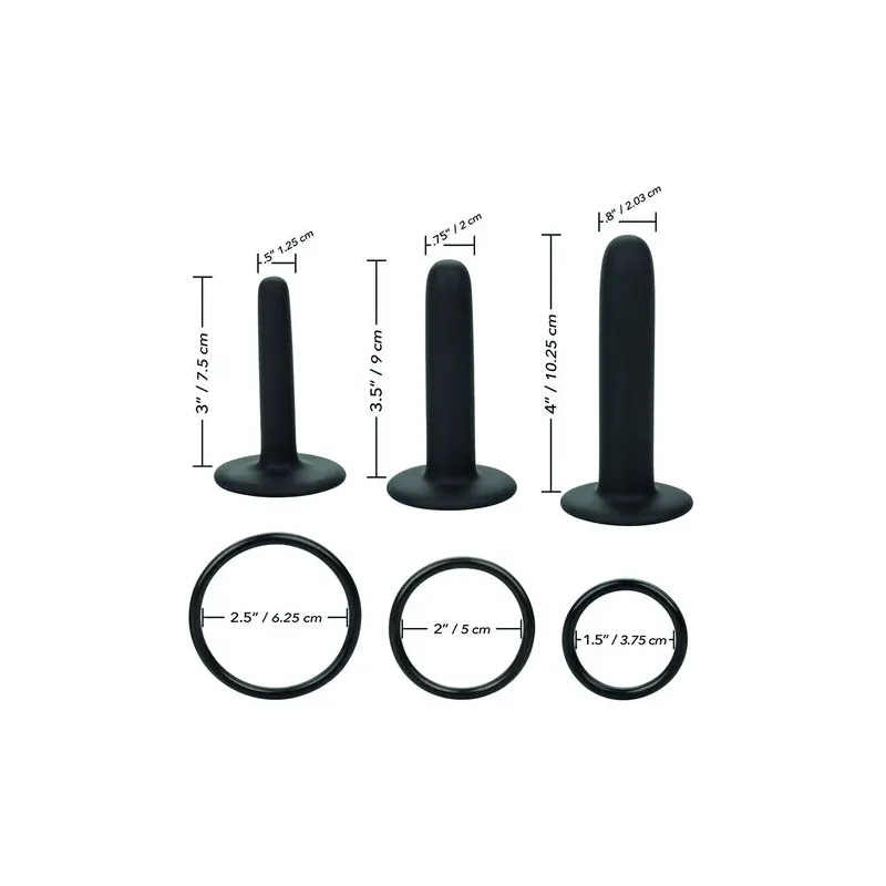 Kit de chevilles en silicone CalExotics avec trois sondes progressives et harnais ajustable, pour une exploration intime en douc