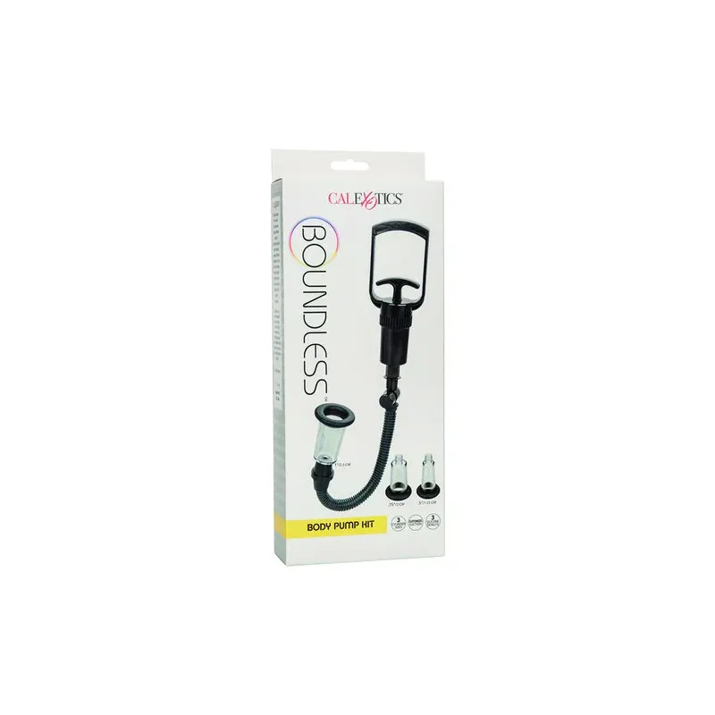 Kit de pompe corporelle CalExotics avec trois cylindres de diamètres différents et valve de purge pour aspiration réglable.