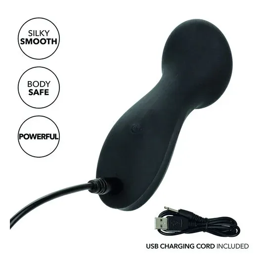 Mini masseur CalExotics Boundless en silicone liquide, étanche IPX7, rechargeable, forme arrondie.