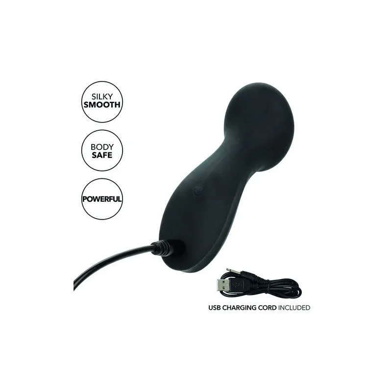 Mini masseur CalExotics Boundless en silicone liquide, étanche IPX7, rechargeable, forme arrondie.