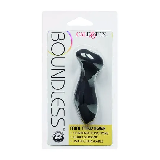 Mini masseur CalExotics Boundless en silicone liquide, étanche IPX7, rechargeable, forme arrondie.