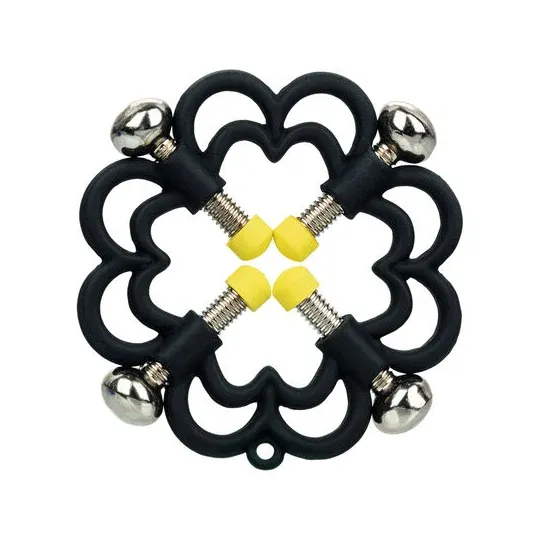Adjustable nipple clamp CalExotics silver metal with 4-point screw, top view.