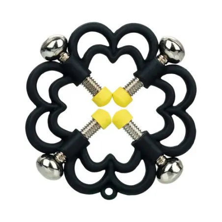 Adjustable nipple clamp CalExotics silver metal with 4-point screw, top view.