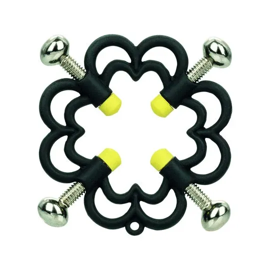 Adjustable nipple clamp CalExotics silver metal with 4-point screw, top view.
