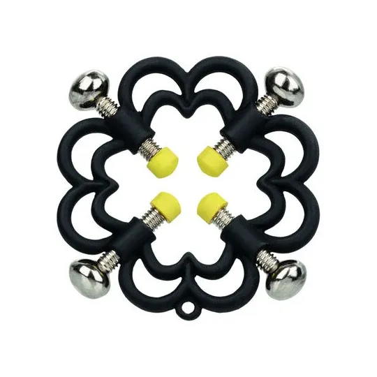 Adjustable nipple clamp CalExotics silver metal with 4-point screw, top view.