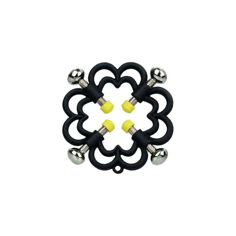 Adjustable nipple clamp CalExotics silver metal with 4-point screw, top view.