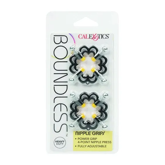 Adjustable nipple clamp CalExotics silver metal with 4-point screw, top view.