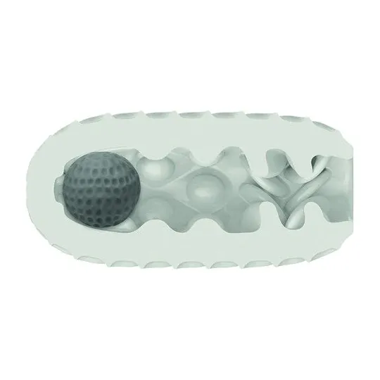 CalExotics Boundless reversible squishy ball stroker yellow - overview with removable soft ball and smooth and ribbed textures.