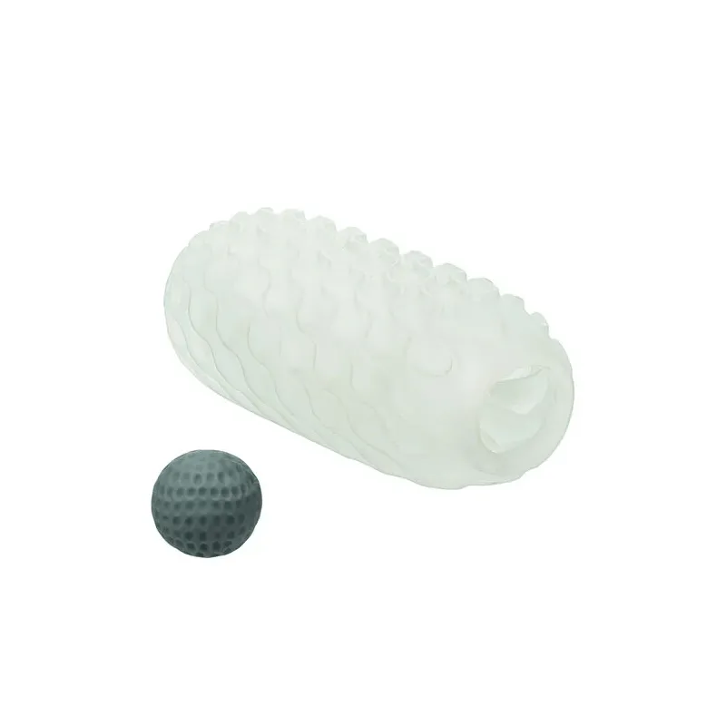 CalExotics Boundless reversible squishy ball stroker yellow - overview with removable soft ball and smooth and ribbed textures.