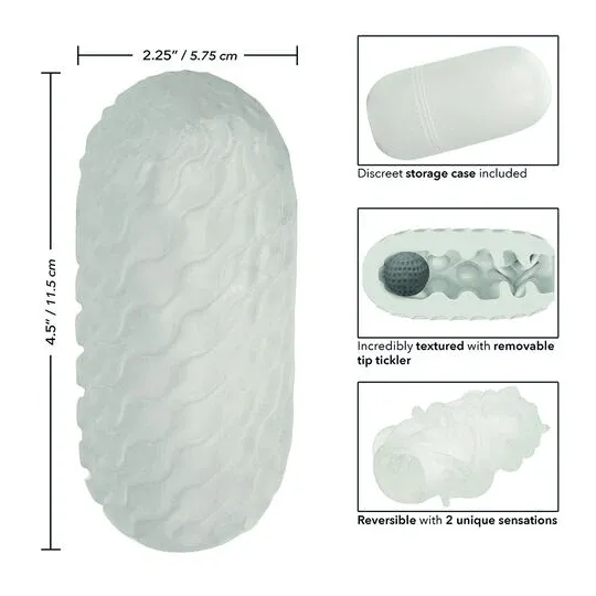 CalExotics Boundless reversibler Squishy Ball Stimulator gelb - Gesamtansicht mit weicher abnehmbarer Kugel und glatter sowie ge