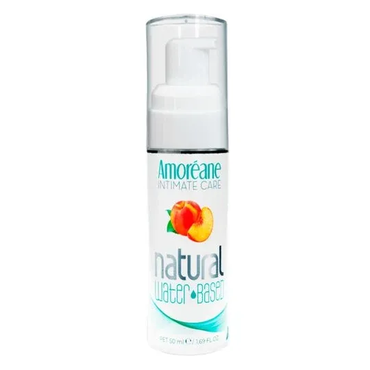 Lubrificante naturale a base d'acqua al gusto di pesca AMOREANE - flacone 50 ml con liquido trasparente