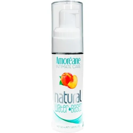 Lubrificante naturale a base d'acqua al gusto di pesca AMOREANE - flacone 50 ml con liquido trasparente