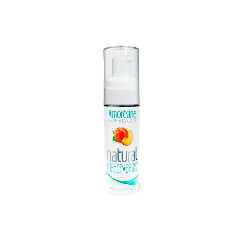 Water-based natural lubricant with peach flavor AMOREANE - 50 ml bottle with clear liquid