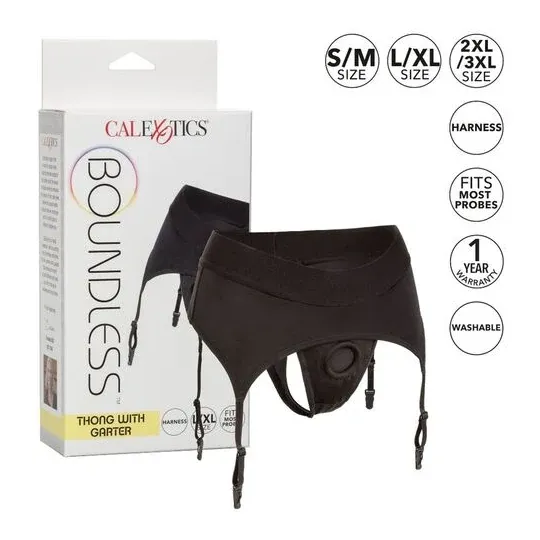Harnais string Calexotics Boundless avec jarretière, noir, bretelles réglables, taille L/XL