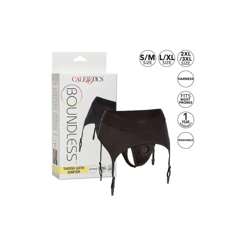 Harnais string Calexotics Boundless avec jarretière, noir, bretelles réglables, taille L/XL