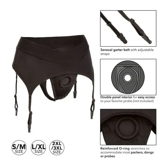 Harnais string Calexotics Boundless avec jarretière, noir, bretelles réglables, taille L/XL