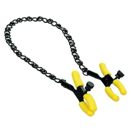 CalExotics Boundless adjustable nipple clamps with crystal chain and silicone tips for teasing stimulation