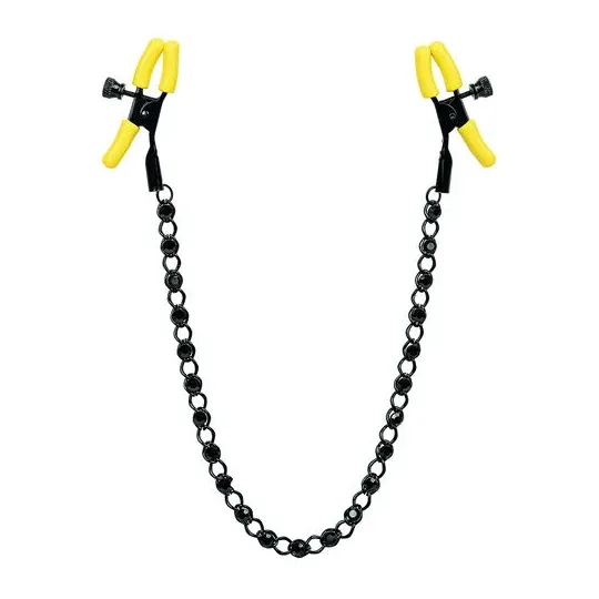 CalExotics Boundless adjustable nipple clamps with crystal chain and silicone tips for teasing stimulation