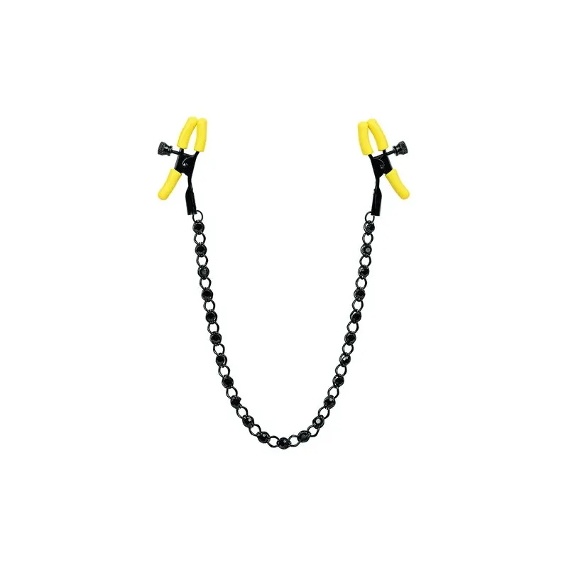 CalExotics Boundless adjustable nipple clamps with crystal chain and silicone tips for teasing stimulation