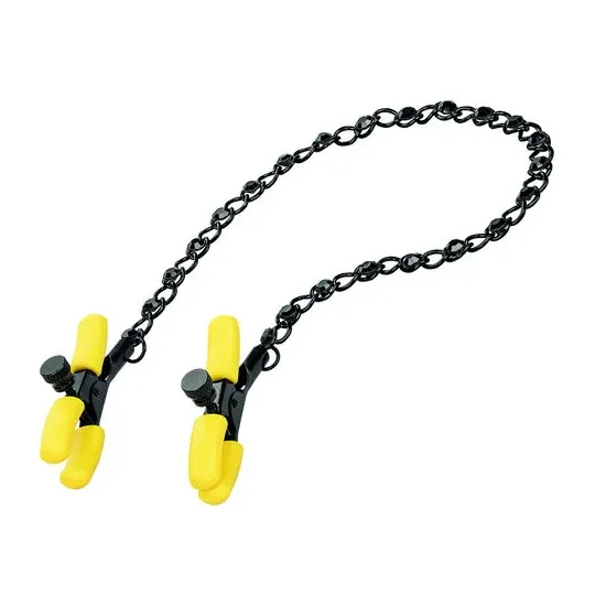 CalExotics Boundless adjustable nipple clamps with crystal chain and silicone tips for teasing stimulation