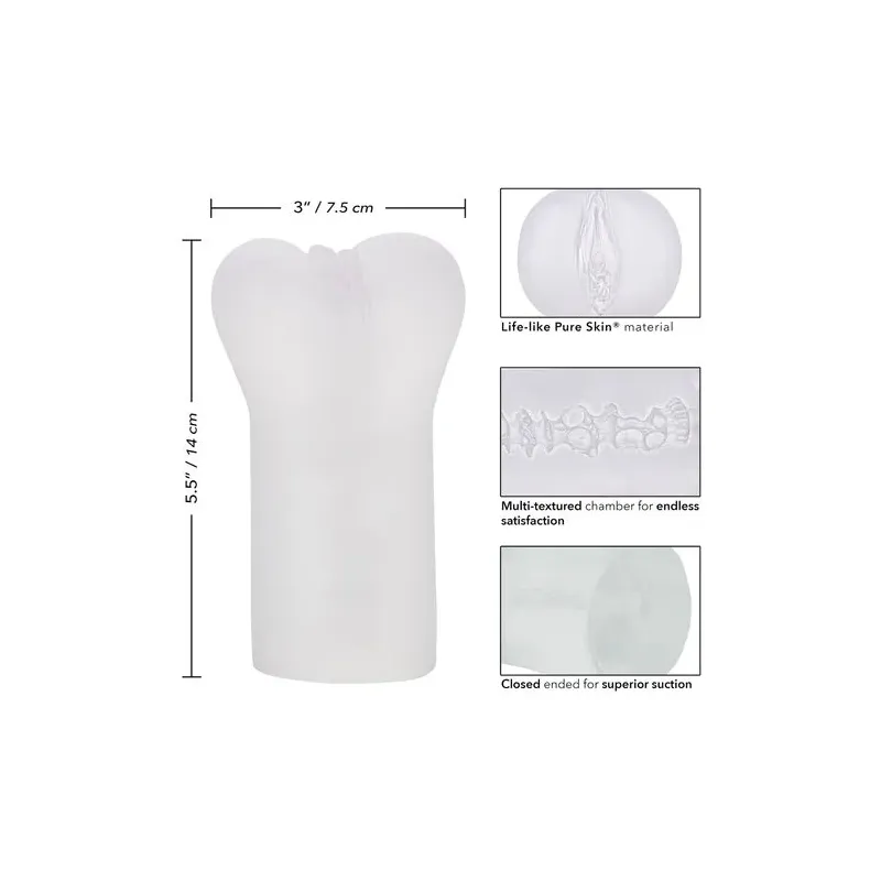 Clear vulva stroker CALEXOTICS in realistic Pure Skin material with closed end