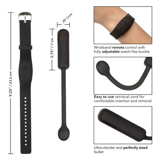 Bracelet télécommande et vibromasseur Bullet CALEXOTICS en silicone violet, ensemble discret