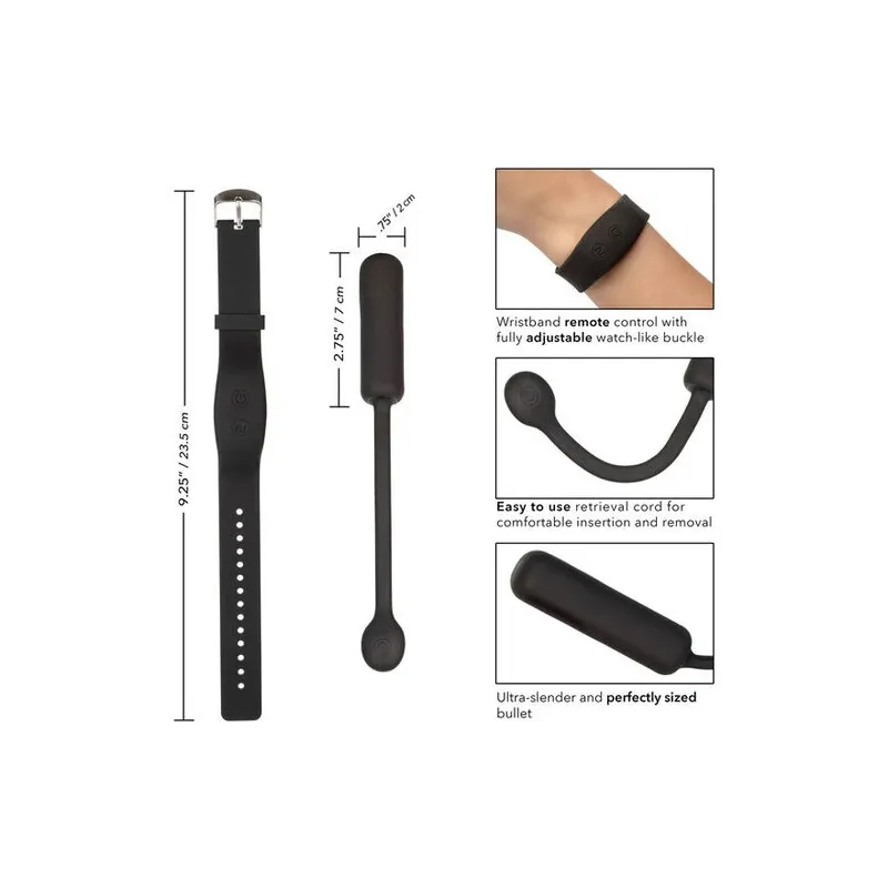 Bracelet télécommande et vibromasseur Bullet CALEXOTICS en silicone violet, ensemble discret