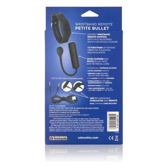 Bracelet télécommande et vibromasseur Bullet CALEXOTICS en silicone violet, ensemble discret
